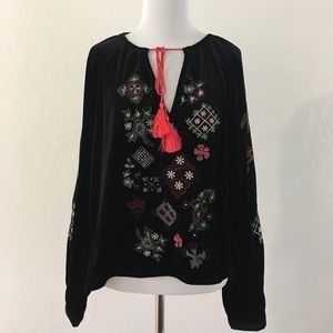 NWT Zara Embroidered Velvet Boho Top